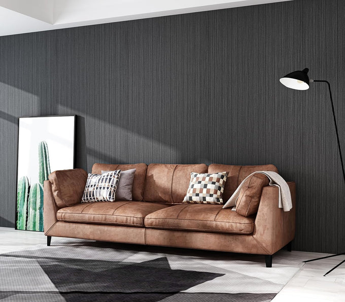 Black Grasscloth Self-Adhesive Wallpaper 23.6"x787"