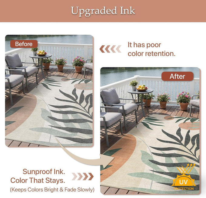 GENIMO 5x8 Outdoor Rug, Washable for Patio and Deck, Beige Olive