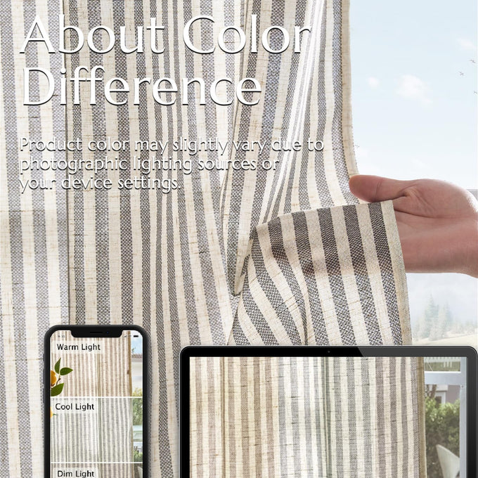 jinchan Linen Curtains 84" Charcoal Grey Stripe on Beige Back Tab 4 Panels