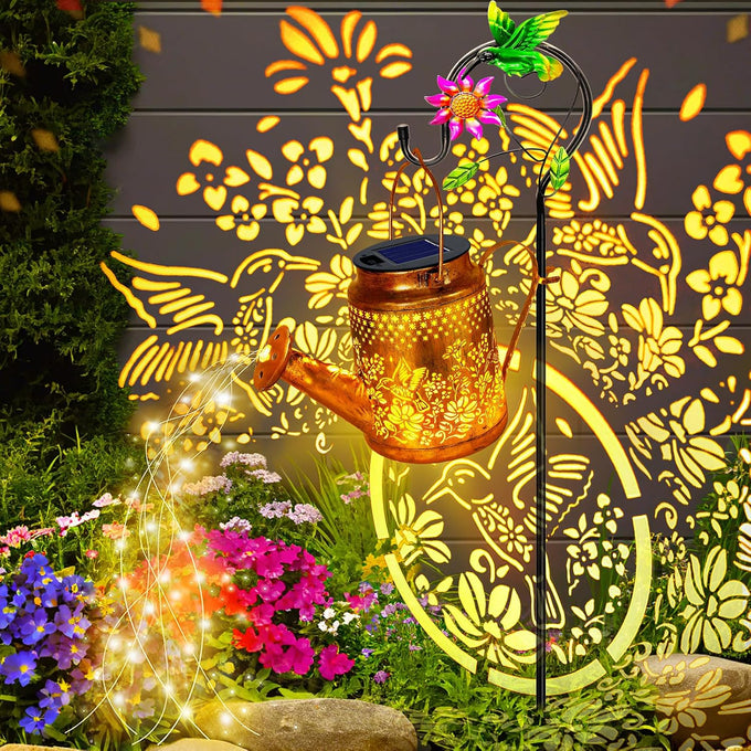 2 Pack Big Solar Lanterns Outdoor Waterproof, Gift for Mom Grandma Women Wife Daughter Mother's Day, Hummingbird Watering Can Garden Light With Shepherd Hook, Solar Path Light Yard Outside Patio Decor