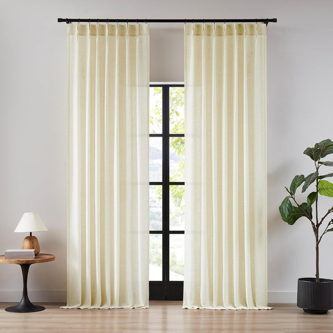 Hillcrest Soft Pink Pinch Pleated Linen Semi Sheer Curtains 120 Inch Long