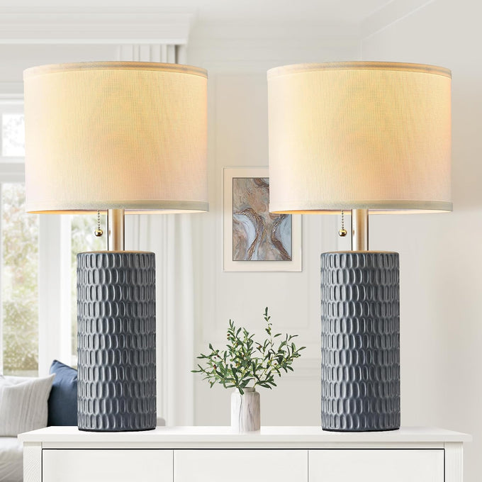 Reaketon 20" Modern Ceramic Table Lamps Set of 2, Lamps for Bedroom, White
