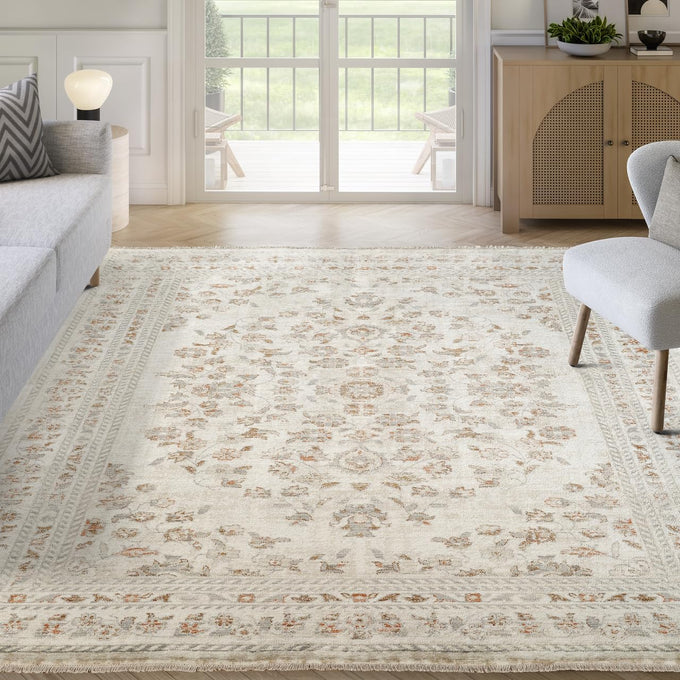 Abani Oriental & Vintage Area Rug - 4'x6' Beige Rectangle Rug for Living Room & Bedroom - Alara Vintage Collection