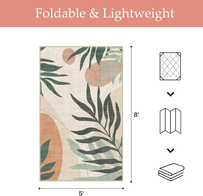GENIMO 5x8 Outdoor Rug, Washable for Patio and Deck, Beige Olive