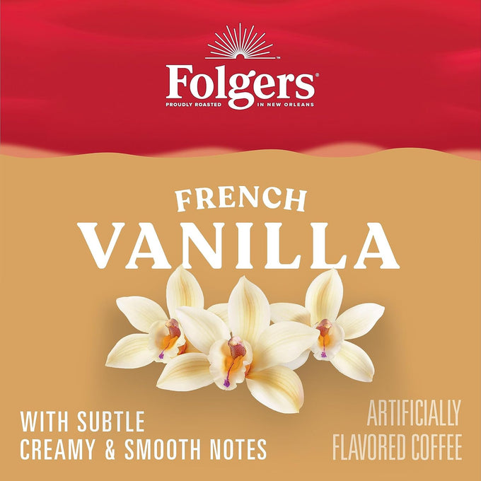 Folgers French Vanilla Artificially Flavored Coffee, K-Cup Pods, 60 Count
