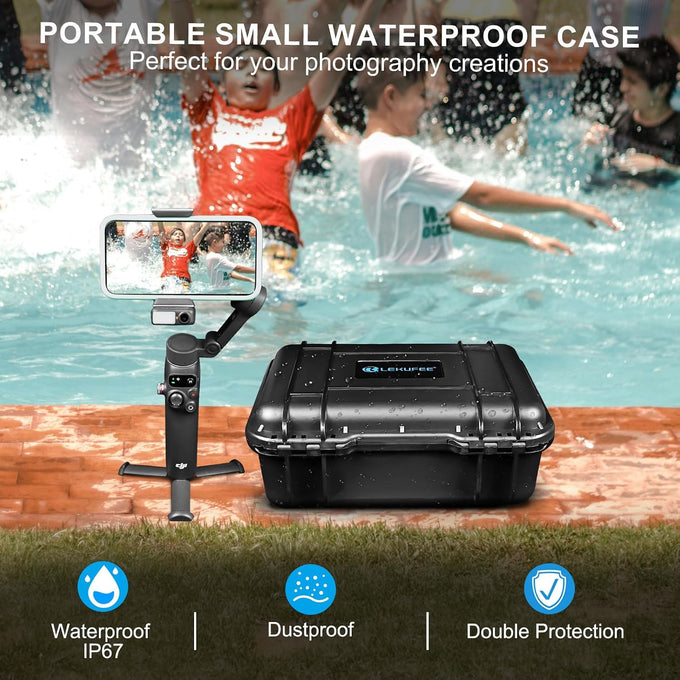 Lekufee Portable Waterproof Hard Case for DJI Osmo Mobile 8, Osmo Mobile 7P / 7, Gimbal Stabilizer, DJI Mic 3/2 / Mic Mini & More Accessories(Case Only)
