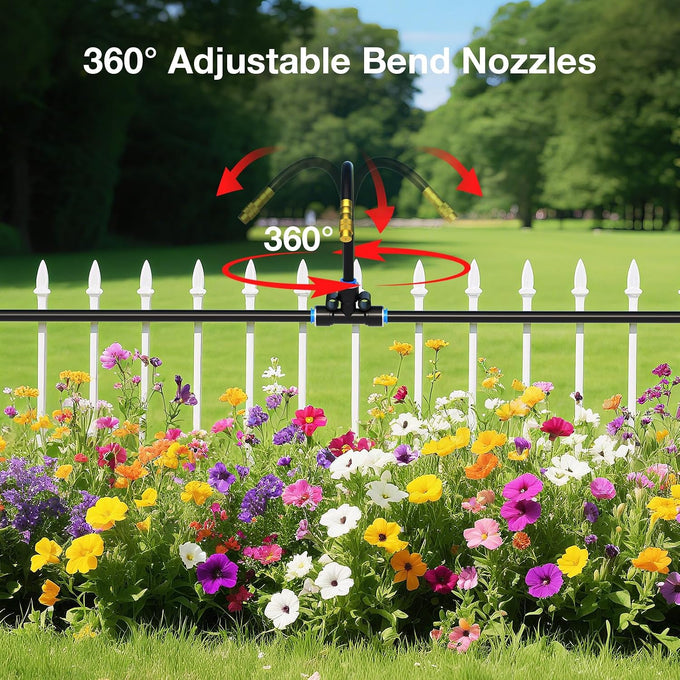 MIXC 200Ft 1/4" Drip Irrigation System,2026-Upgrade Garden Irrigation Kit with 32pcs Adjustable Copper Nozzles, Atomizing Watering System for Outdoor Plants,Raised Bed,Yard,Potted Plant,Lawn