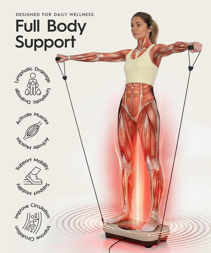 REVO Vibration Plate with Red Light Therapy | Lymphatic Drainage with Bluetooth Speakers, Resistance Bands, Remote | Exercise Machine for Full Body Workout Platform | 330 Lbs Capacity