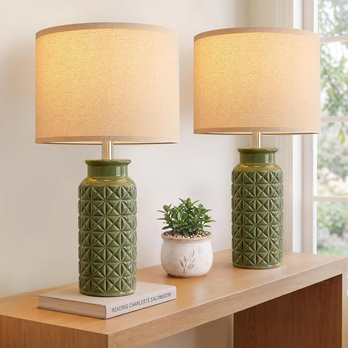 Innqoo 22.6" Modern Ceramic Bedside Lamps Set of 2, Lamps for Bedroom,White