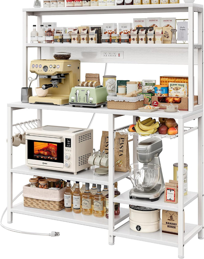 SUPERJARE Bakers Rack with Power Outlet, 35.4 Inches Coffee Bar with Basket
