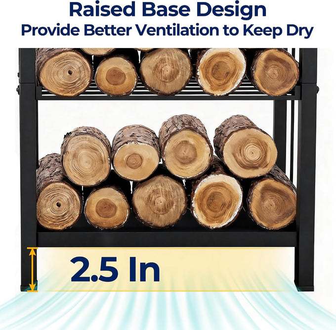 AMAGABELI GARDEN & HOME Firewood Rack Indoor with Tools 5-Piece Fireplace Tools Set Wood Holder Outdoor Wrought Iron Log Holder Firewood Storage Rack for Fireplace,Fire Pit,Wood Stove Black