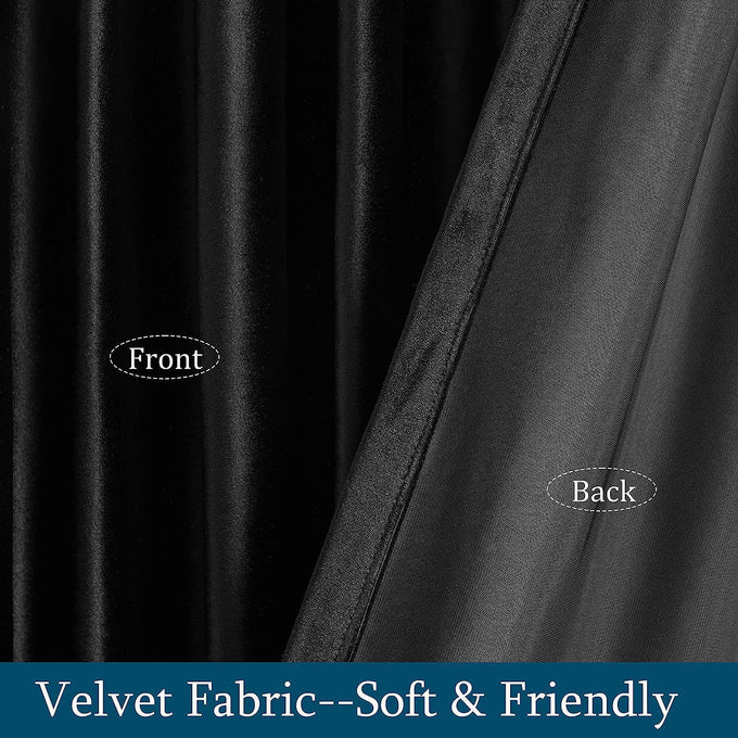 PRIMROSE Black Curtains 120 inch for Living Room Velvet Drapes Blackout Rod Pocket Back Tab Window Treatment Semi Room Darkening Decor Curtains for Bedroom Set of 2 Panels