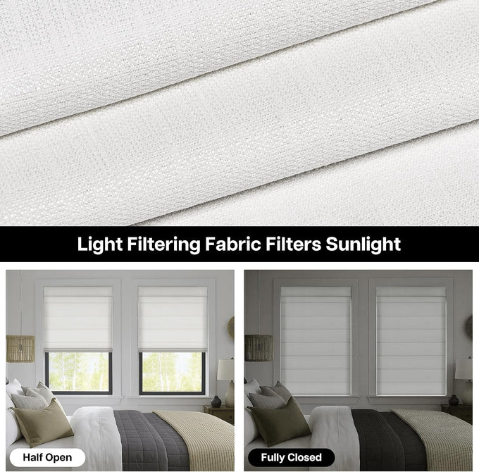 LazBlinds No Drill Roman Shades, Light Filtering, 46" W x 64" H, Off White