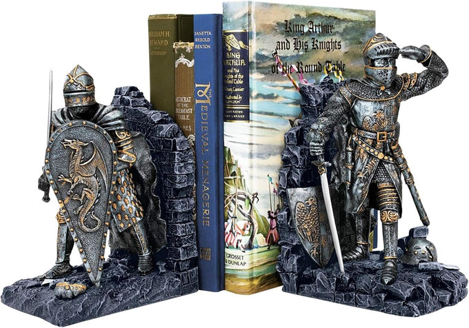 Design Toscano Arthurian Knight Bookends,Grey Stone,8 Inch, Set of Two