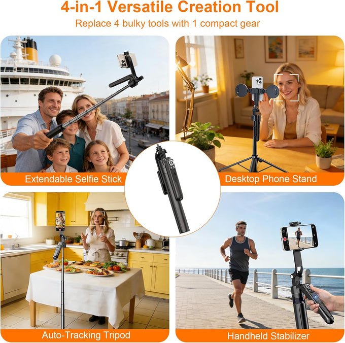 71” Auto Face Tracking Tripod for iPhone with 2 Lights 360° Rotating Stand