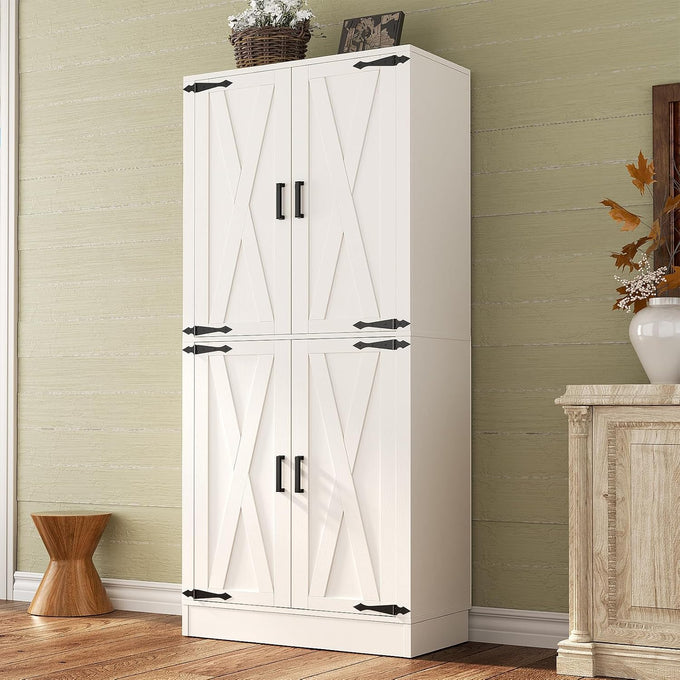 Unikito 71" Tall Kitchen Pantry Cabinet with Farmhouse Barn Doors