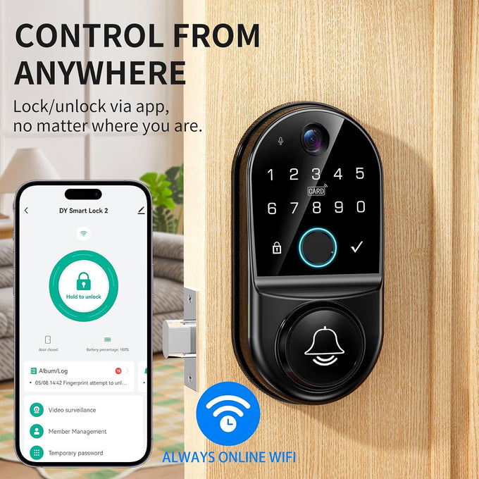 Smart Door Lock for Front Door: WiFi & Camera with 1080p HD Night Vision