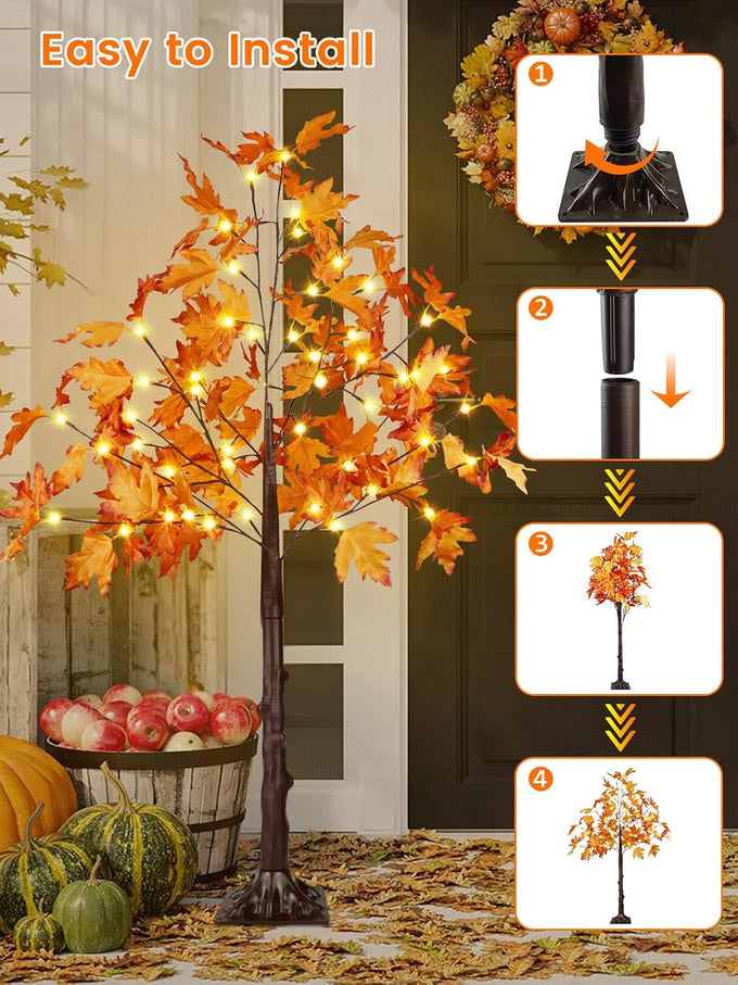 2 Pack 4FT 100 LED Lighted Maple Tree, Artificial Fall Tree Outdoor/Indoor