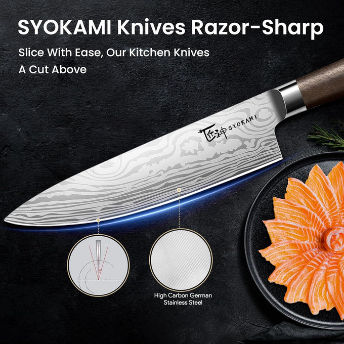 SYOKAMI 14-Piece Kitchen Knife Set with Magnetic Block, New for 2026