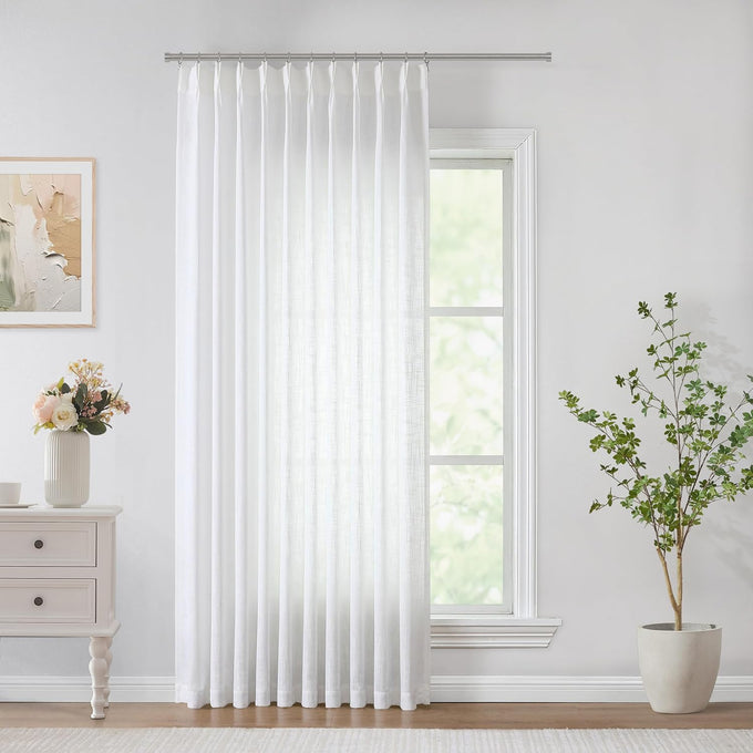 Vision Home White Pinch Pleated Semi Sheer Curtains 60Wx90Lx1