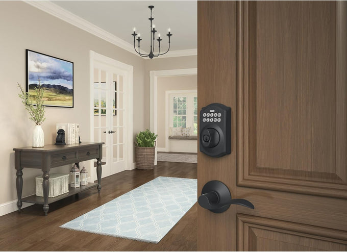 Schlage Electronic Keypad Deadbolt Lock, Camelot Trim, Matte Black