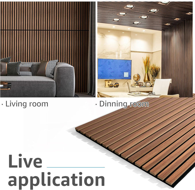 Art3d 2-Pack Fluted Acoustic Wood Slat Wall Panel, 47.2 x 23.6 Inch, Walnut
