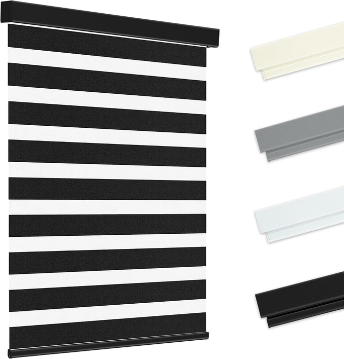 Allesin zen Cordless Zebra Blinds 46" W x 48" H Black, Dual Layer Day and Night Shades, Room Darkening Blackout & UV Protection, Child & Pet Safe, Easy Install, Home Office Window Treatment