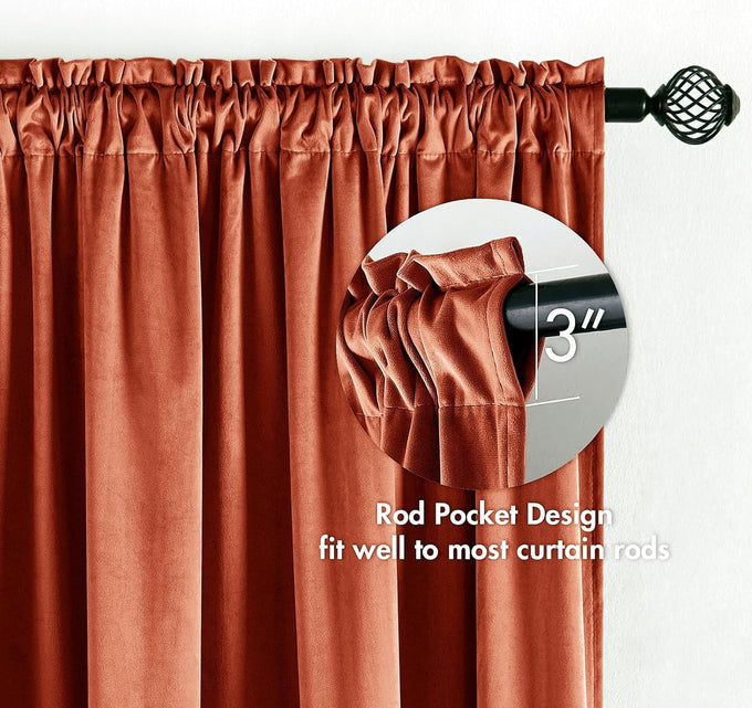 MIULEE Fall Burnt Orange Blackout Velvet Curtains 108 Inch Long 52"x108"