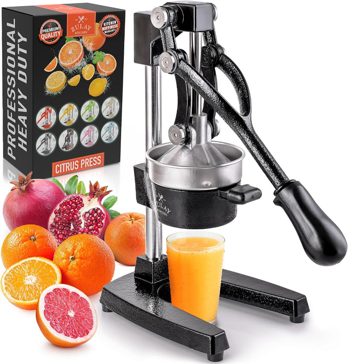 Zulay Kitchen Cast Iron Juicer, Orange Manual Juicer, Citrus Press, Black