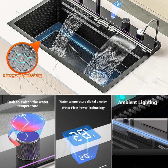 29.5" Waterfall Kitchen Sink Workstation 18G Basin Stainless Steel