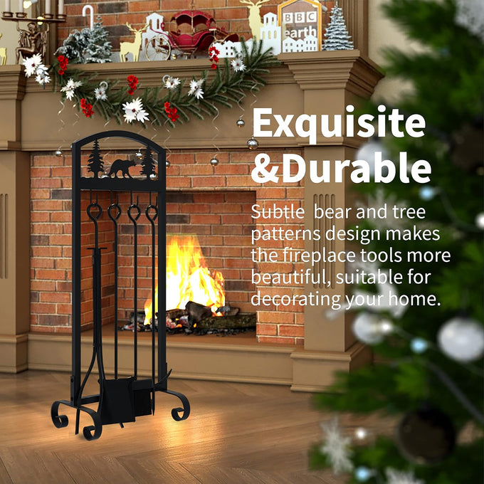 Fireplace Tools Set 5 Piece, 30.5 in Wrought Iron, Animal Print