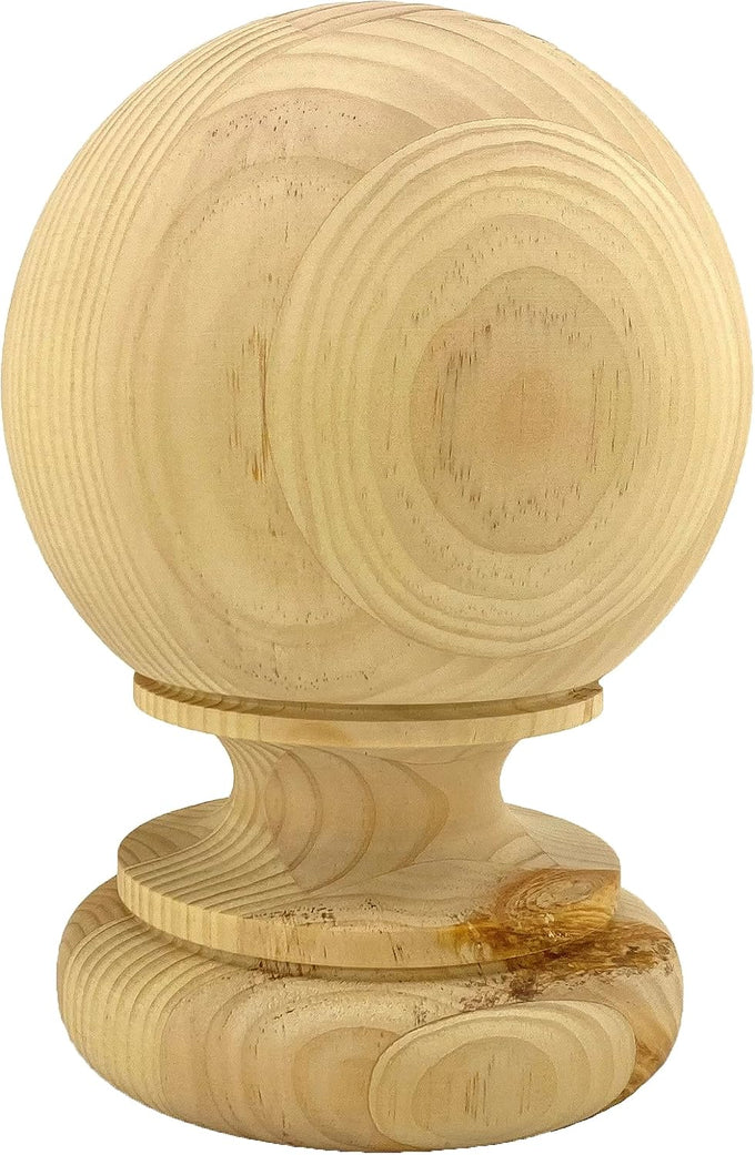Highland Manor Wood Products Massive Kline Ball Finial - 8 1/4" Tall x 5 7/8" Wide - Unfinished Round Wooden Finial for Indoor Use - Perfect for Staircases or Bed Posts - (1 Finial) (Pine)