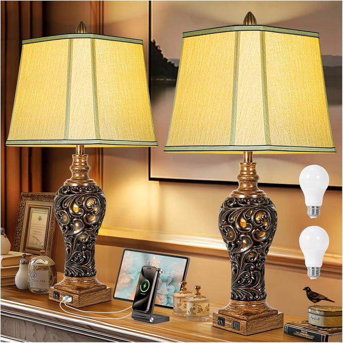 LuxSight Collection 28.5" Table Lamps Set of 2 with Nightlight for Bedroom