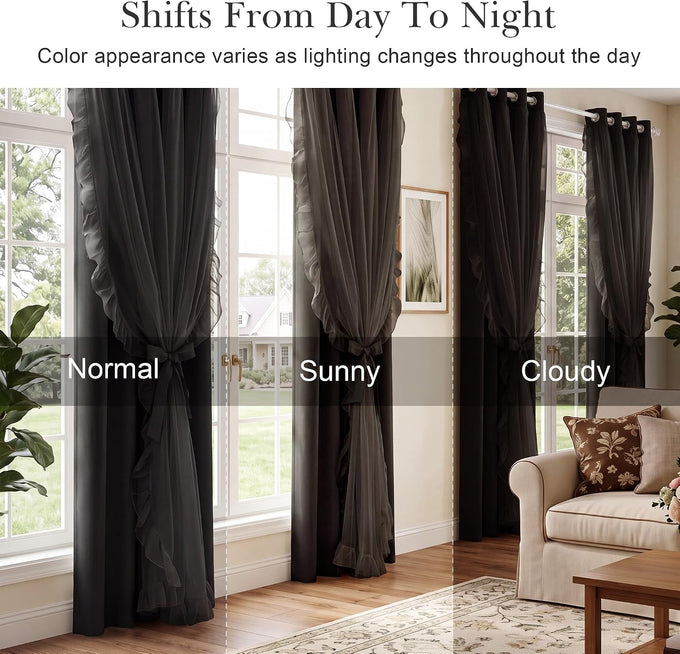 PONY DANCE 100% Blackout Black Curtains for Bedroom, W 52 x L96, 2 Panels