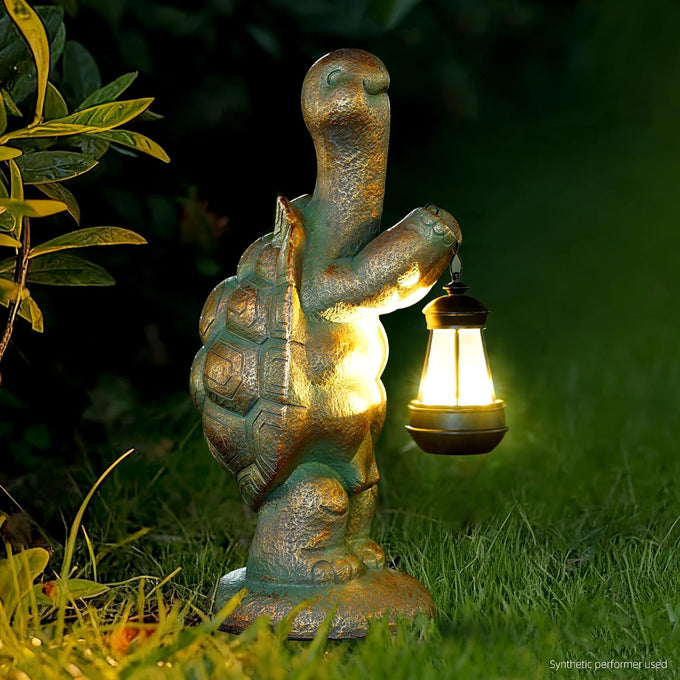 17-Inch Solar Turtle Garden Statue with LED Lantern Outdoor Decor
