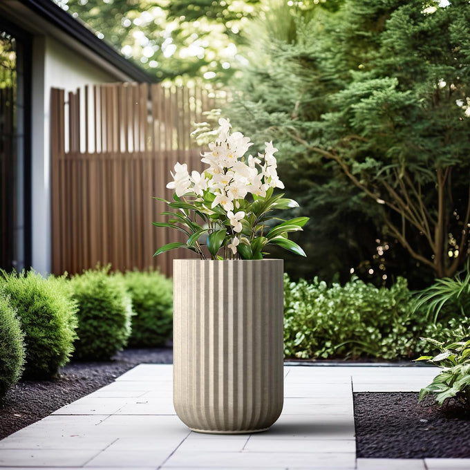 Kante Large Round Column Weathered Concrete Planter 21.7" Tall, Outdoor