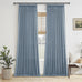 Jowels Blue Pleated Thick Linen Curtains 90 Inch Long for Living Room