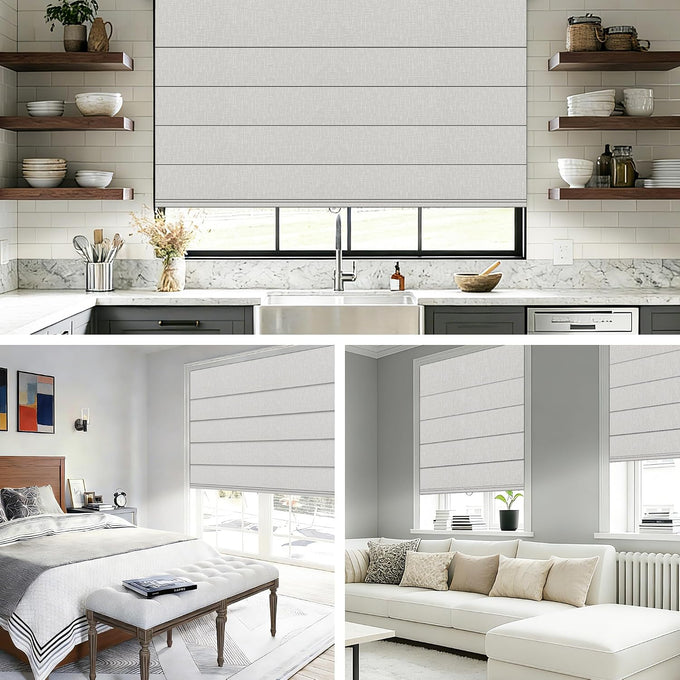 No Tools No Drill Blackout Roman Shades, White, 35" W × 39" H