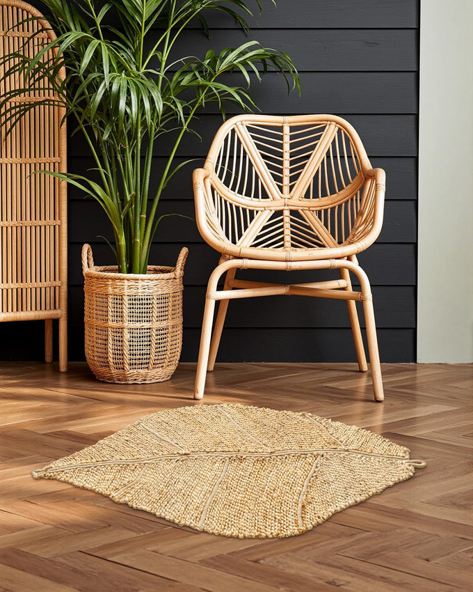 DEXI Jute Door Mat 24x36, Leaf Shaped Inside Entry Mat, Beige