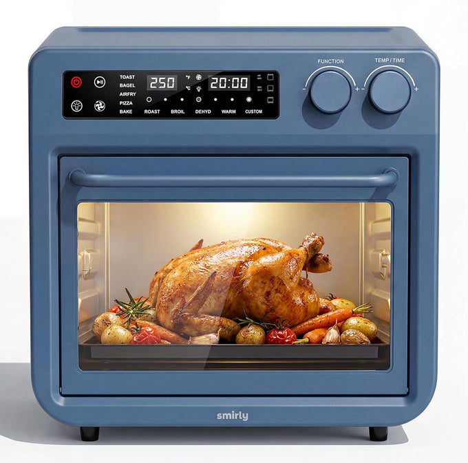 SMIRLY Digital Air Fryer Toaster Oven Combo, 25L Stainless Steel, Blue