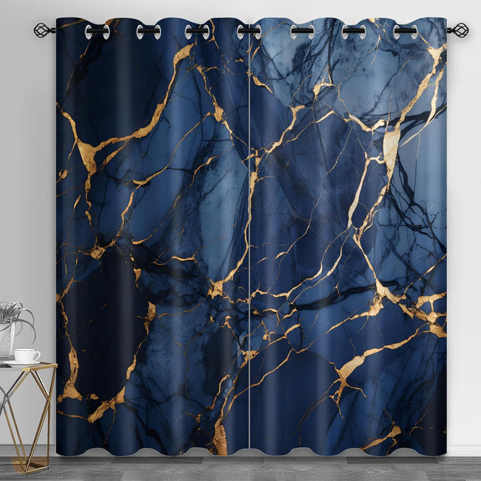 Marble Blackout Curtains for Bedroom Living Room, Turquoise Marble Curtains & Home Decor, Abstract Luxury Window Treatments, Thermal Grommet Nordic Modern Drapes, 96" Curtains 2 Panel Set