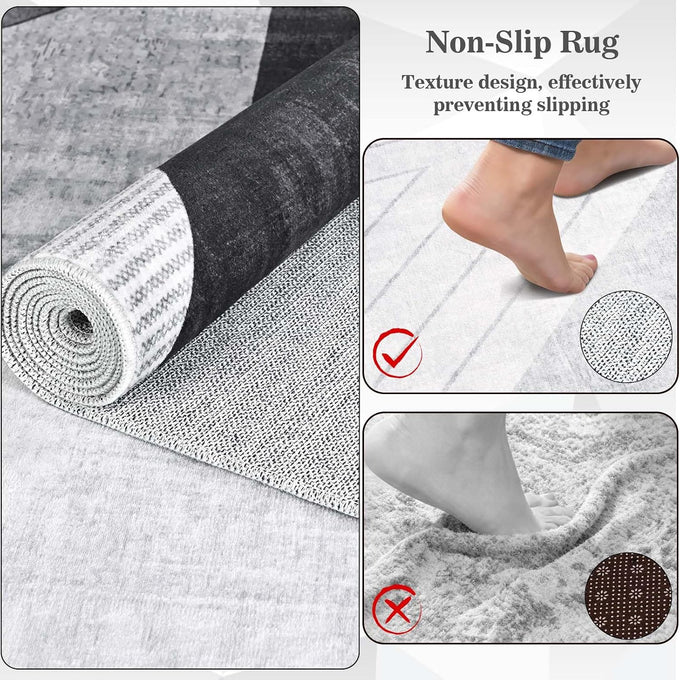 Yinhua Modern Geometric Area Rugs 5x7 Grey Black Rugs for Living Room Washable Rug Non Slip Low Pile, Large Soft Bedroom Rug Non Shedding, Modern Simplicity Carpet for Home Office, Dining Room