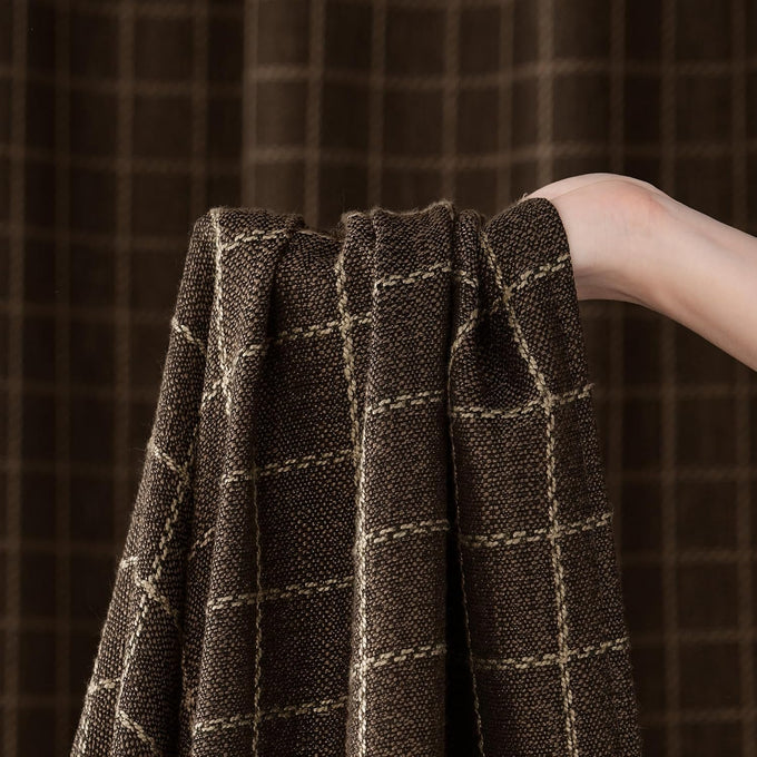 NICETOWN Plaid Jacquard Brown Bedroom Curtains, Rod Pocket & Back Tab Geometric Pattern Thick Wovern Mudcloth Rustic Farmhouse Window Drapes for Home Decor, W52 x L96, 2 Panels