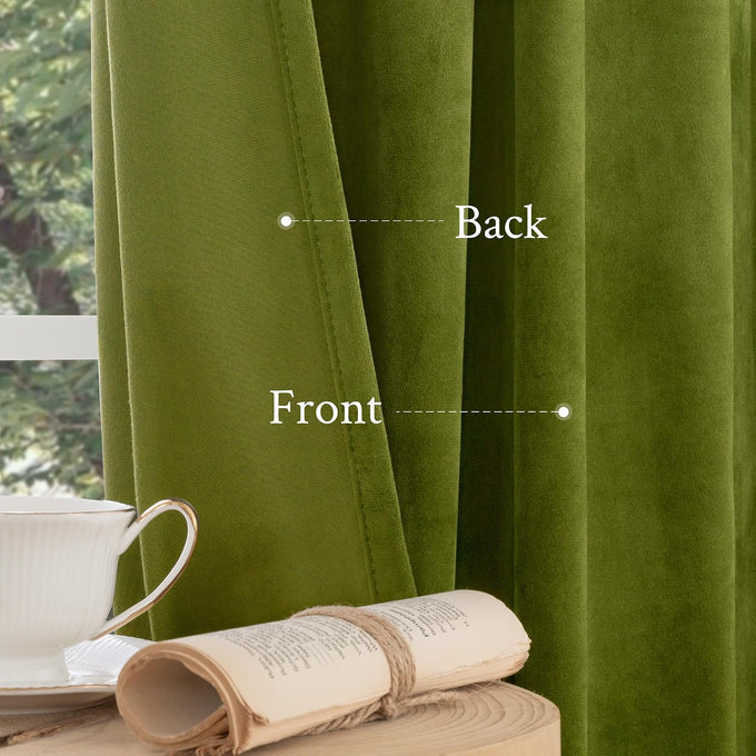 LAMIT Moss Green Vintage Velvet Curtains 108 Inch for Bedroom 2 Panels