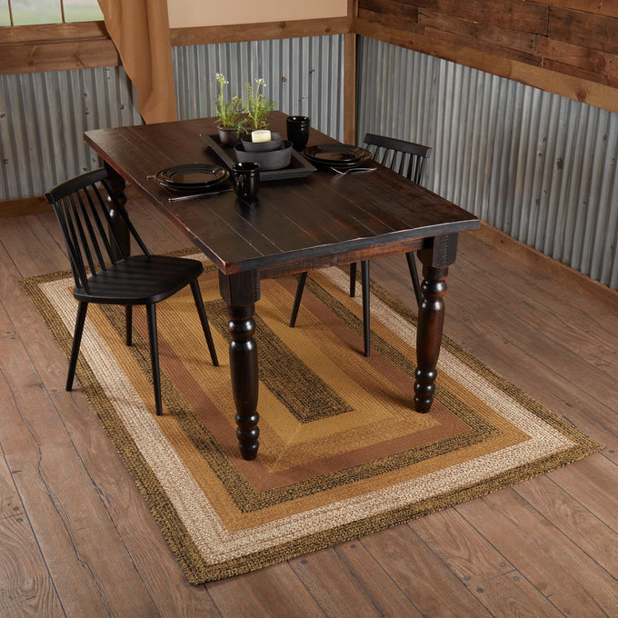 VHC Brands Kettle Grove Primitive Jute Black Striped Accent Rug Rectangle w/Floor Pad 24"x36"