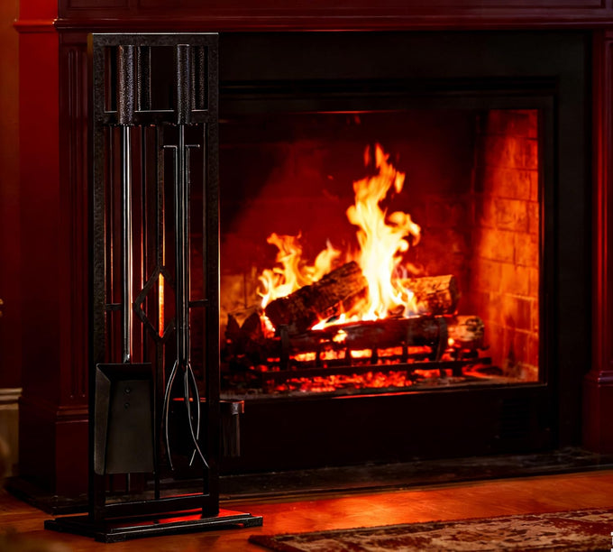 Fire Beauty 5Pcs Wrought Iron Fireplace Tools Set for Indoor Stove(Black)