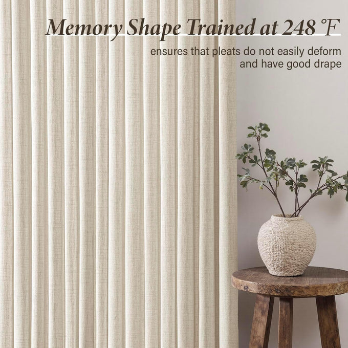 MIULEE Pinch Pleated Thick Linen Curtains 40x90 Inches Birch 4 Panels Set