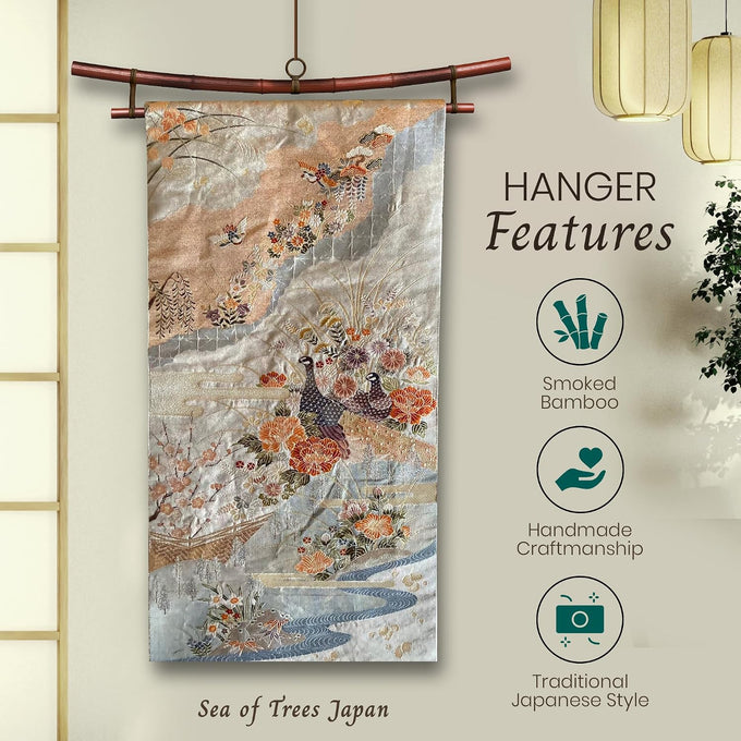 Sea of Trees Japan Smoked Bamboo Tapestry Holder – Rug Wall Hanger, Tapestry Wall Hanger, Obi Textile Hanger | Zen Pagoda Design | Fits 19”, 23”, 30”, 36” | Handmade Japanese Ikat & Kimono Display (fits 36 inch)