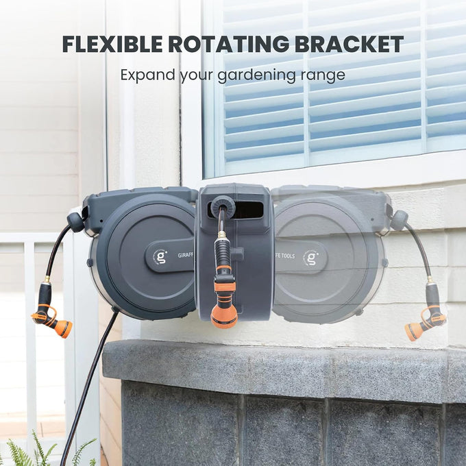 Giraffe Tools Retractable Garden Hose Reel 1/2"78FT Metal Bracket