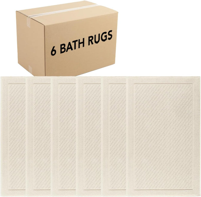 Arkwright 100% Cotton Bulk Bathroom Rugs - Case of 6 - High Absorbent Stylish Textured Woven Design Bath Mat, Slip Resistant Backing for Shower and Bathtub Floor, 17x24 in - White